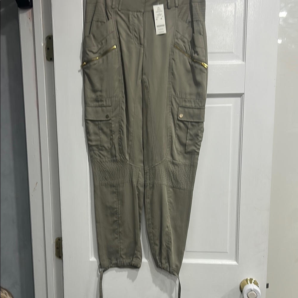 bebe Olive Cargo Pants with Gold Accents